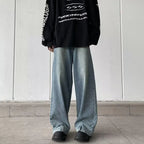 Men's Light Vintage Wash Baggy Wide Leg Jeans Knee Patch Detail Street Style Loose Fit Daily Casual Going Out Hip Hop Denim Trousers
