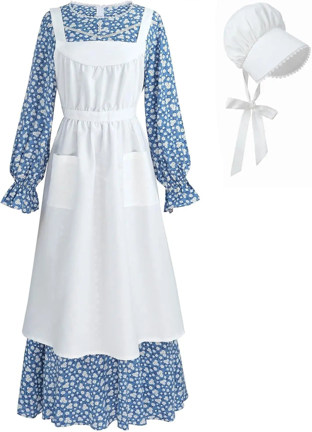 Pioneer Dress Women Prairie Dress with Bonnet Adult Long Colonial Costume