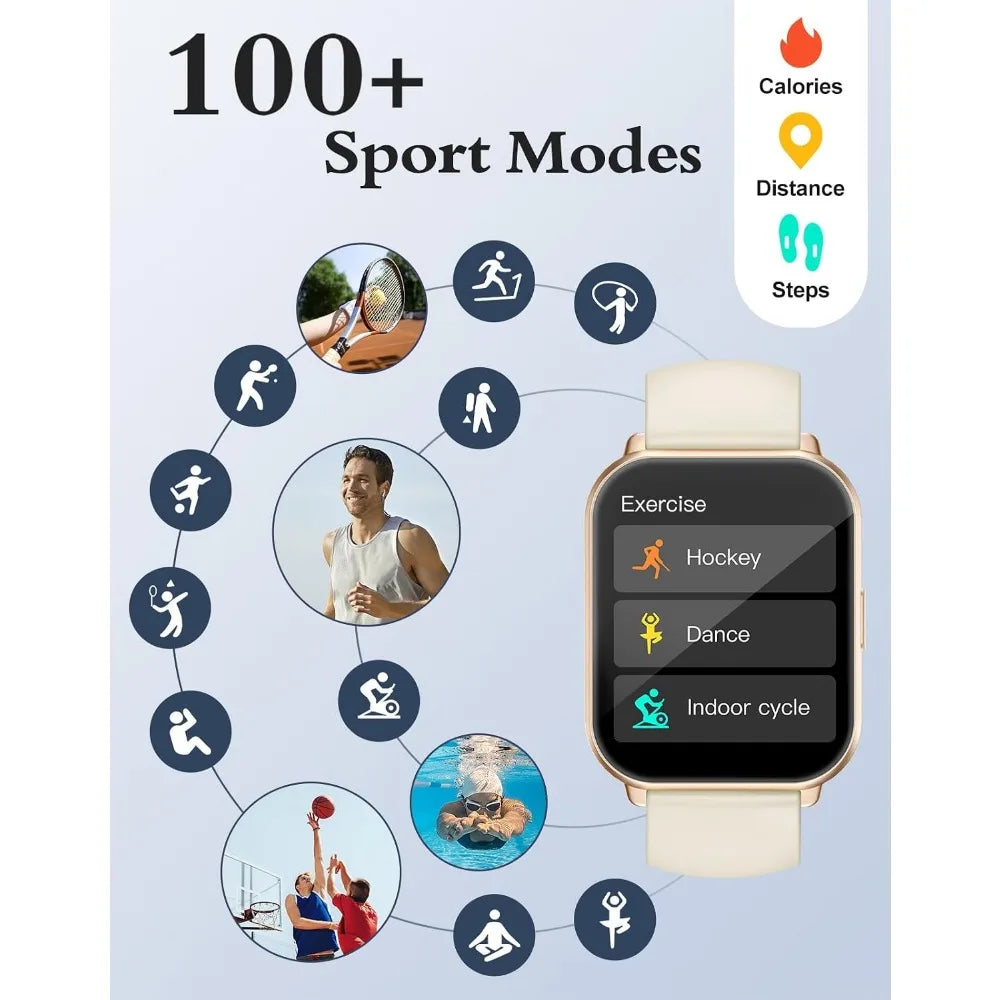 Smart Watches for Men and Women with 2 Bands, 1.8" Display, Fitness Tracker, Waterproof White