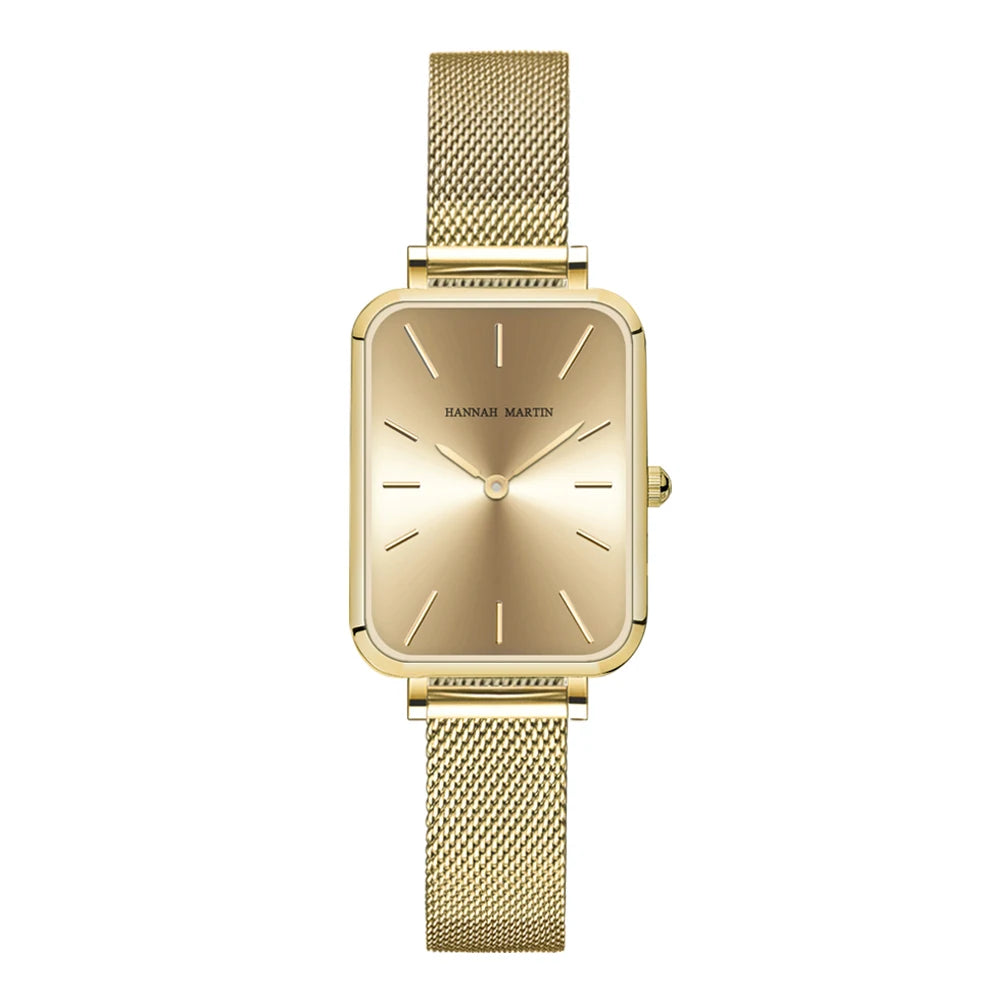 Hannah Martin Women Watch 34mm Simple Design Square Dial Lightweight Japanese Quartz Movement Rose Gold Stainless Steel Mesh Strap Classic Watch US Local Fast Shipping Surprise Gift Watch