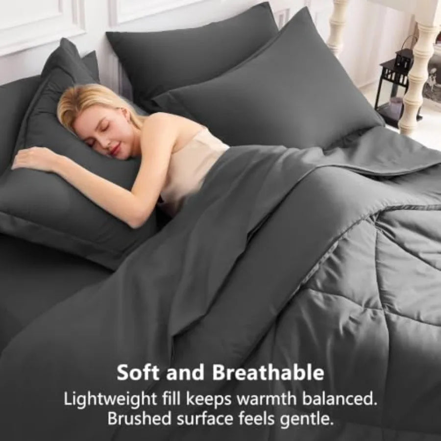 Comforter Set - Bed in a Bag Size 7 Pieces, Luxury Soft Bed Set for All Seasons, Bedding Set with Comforter, Sheets, Pillowcase
