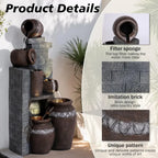 6-Tier Cascading Waterfall Fountain with LED Lights for Gardens, Landscaping, Patios, and Balconies (Gray)
