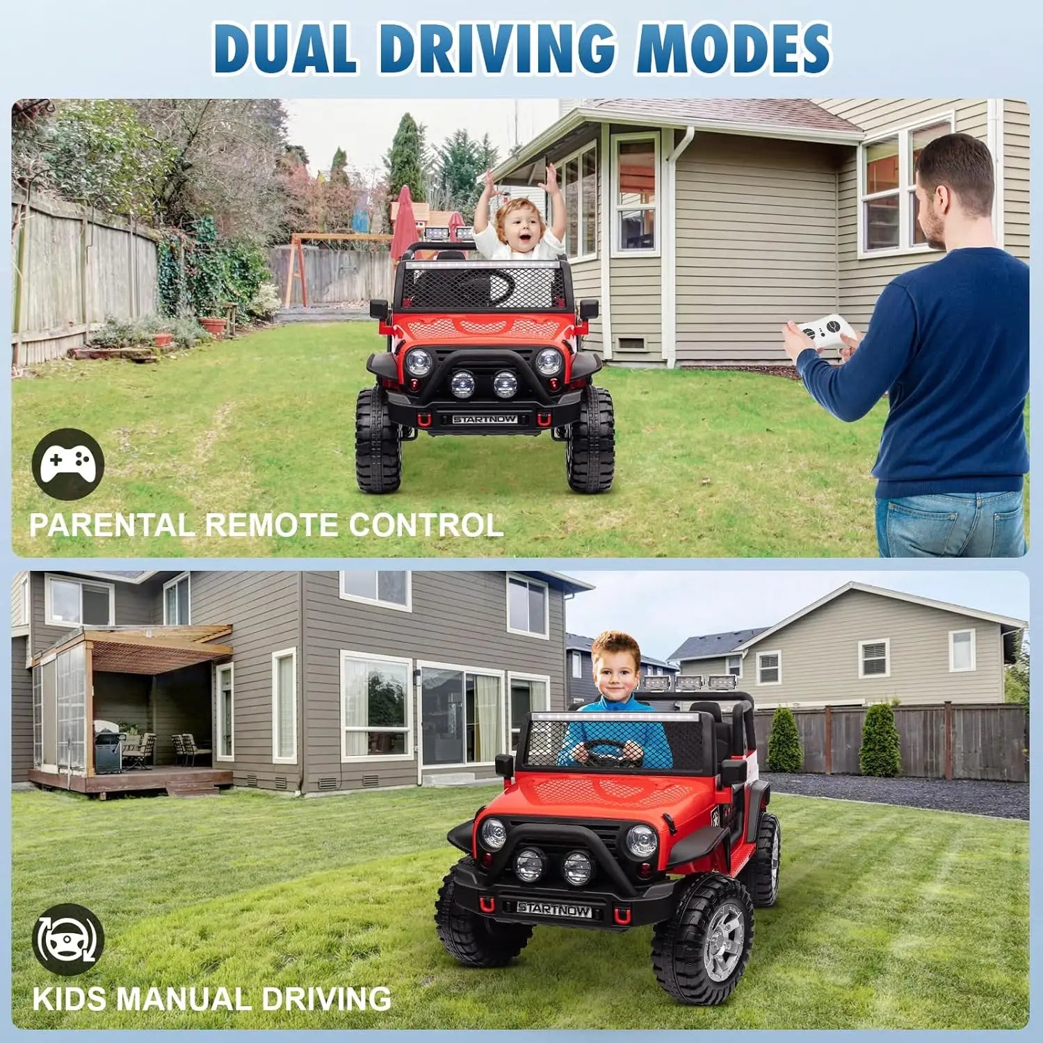 Joyracer 24V 2 Seater Kids Ride on Truck with Remote Control, 4×200W Motor, Electric Battery Powered Toys Car w/ 4 Wheels Spring Suspension, 3 Speeds, LED Lights, Bluetooth Music