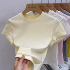 Zjaiss 2026 O-Neck Summer Sexy Basic Solid Short Sleeve T-Shirt Women Casual Korean Streetwear Tee