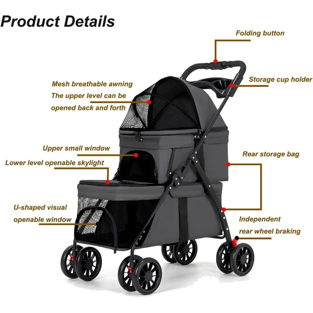 Double Dog Stroller or Medium Small Dogs and Cats Load-Bearing Up to 50lbs, Durable 360° Unil Wheels Lightweight One Hand oldale