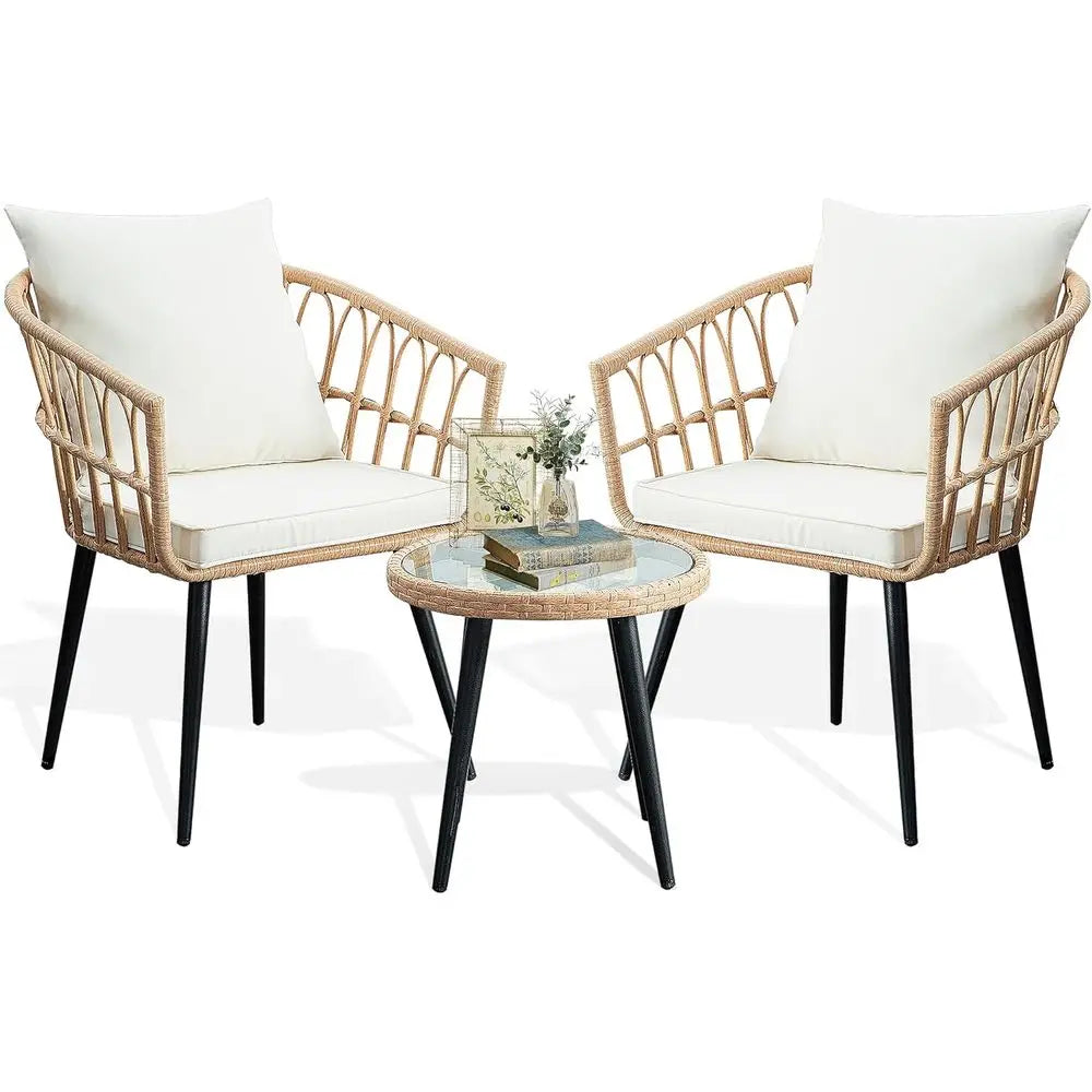 3 Piece Patio Bistro Set, Outdoor Wicker Balcony urniture Sets | Rattan Table and Chairs Set o 2 or Porch Backyard Lawn Poolside