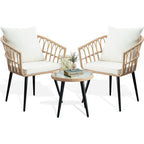 3 Piece Patio Bistro Set, Outdoor Wicker Balcony urniture Sets | Rattan Table and Chairs Set o 2 or Porch Backyard Lawn Poolside