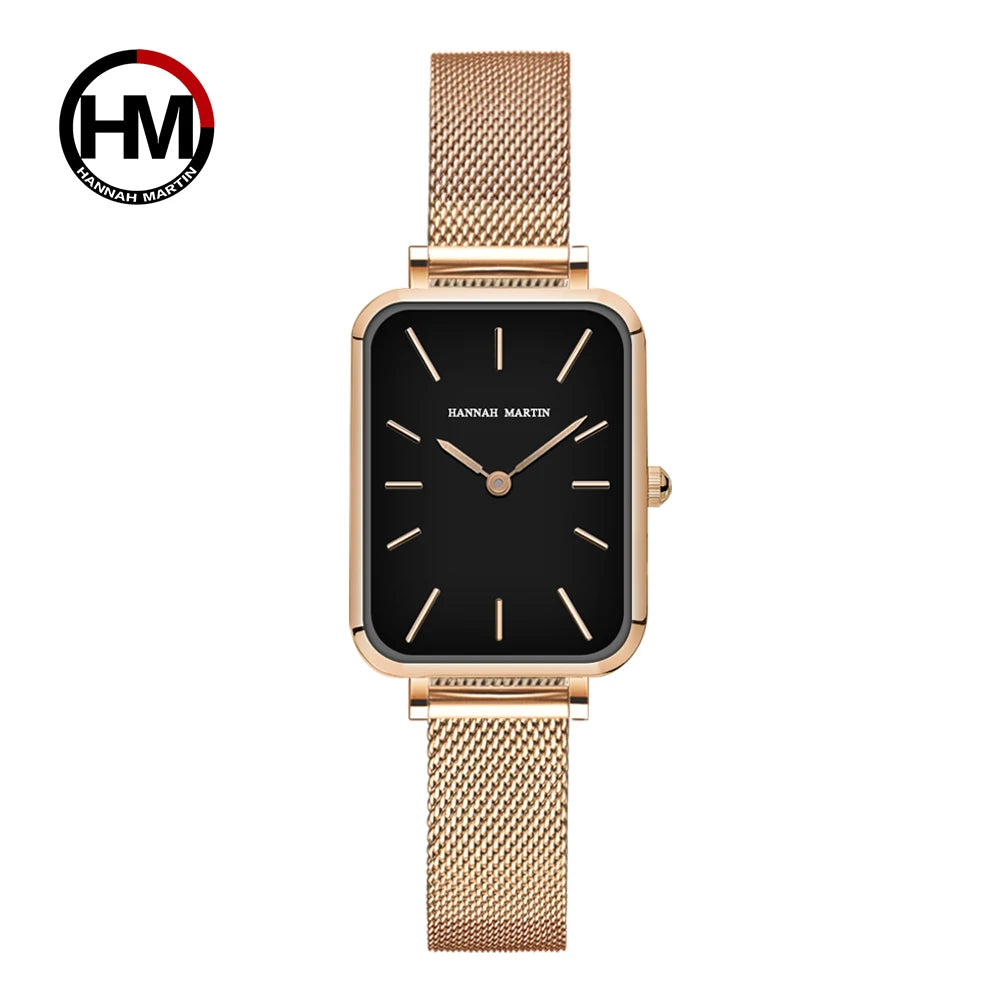 Hannah Martin Women Watch 34mm Simple Design Square Dial Lightweight Japanese Quartz Movement Rose Gold Stainless Steel Mesh Strap Classic Watch US Local Fast Shipping Surprise Gift Watch