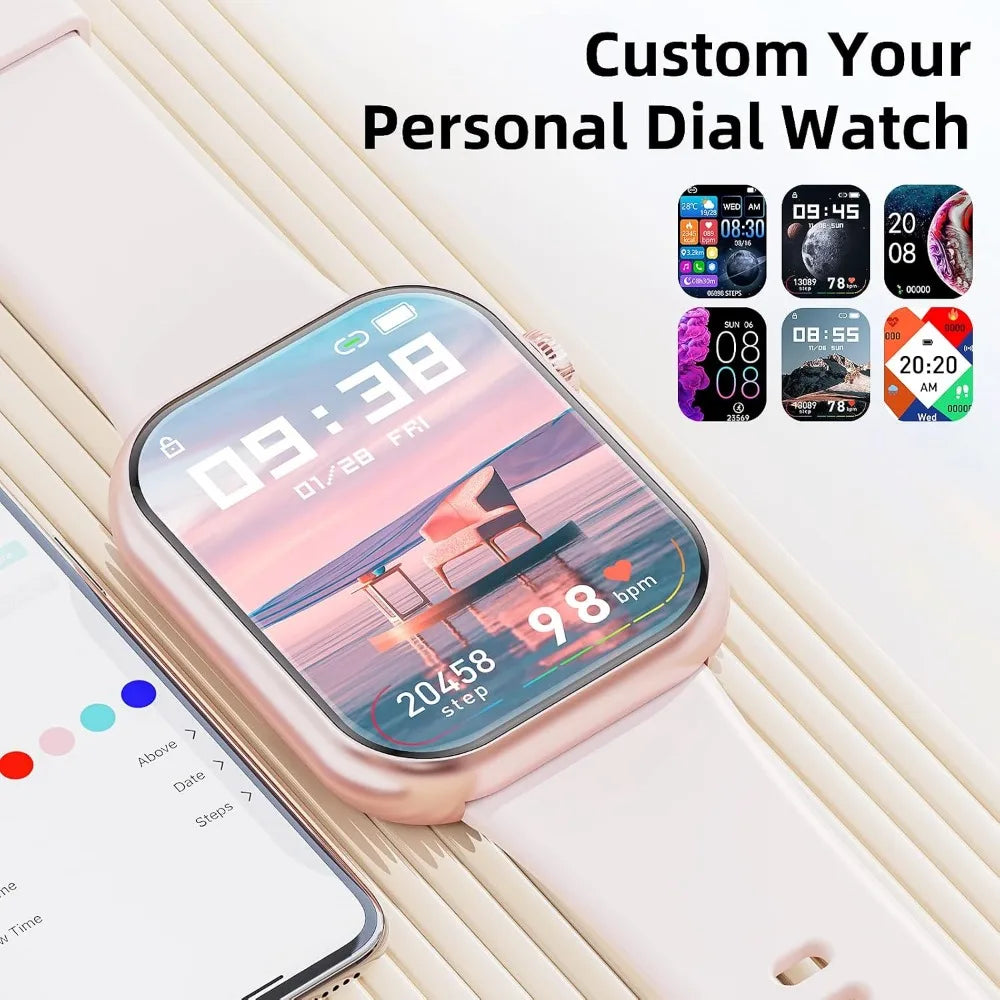 Smart Watch 1.85" Fitness, Call Answer, Custom Dials, Pedometer, Calories, Multi-Sport Modes, Voice Assistant for Android/iOS