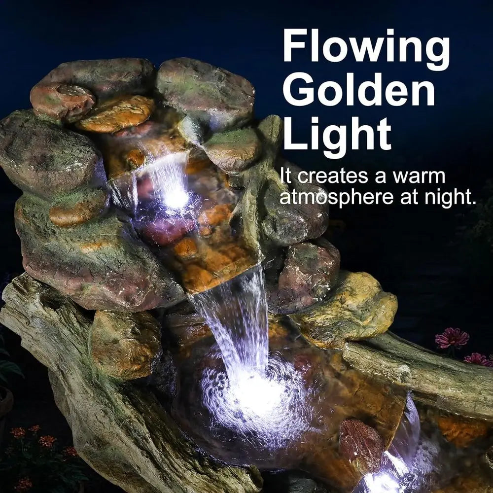 Multi-Tier Outdoor Water Fountain with LED Lights, Suitable for Patio, Garden, and Backyard Décor