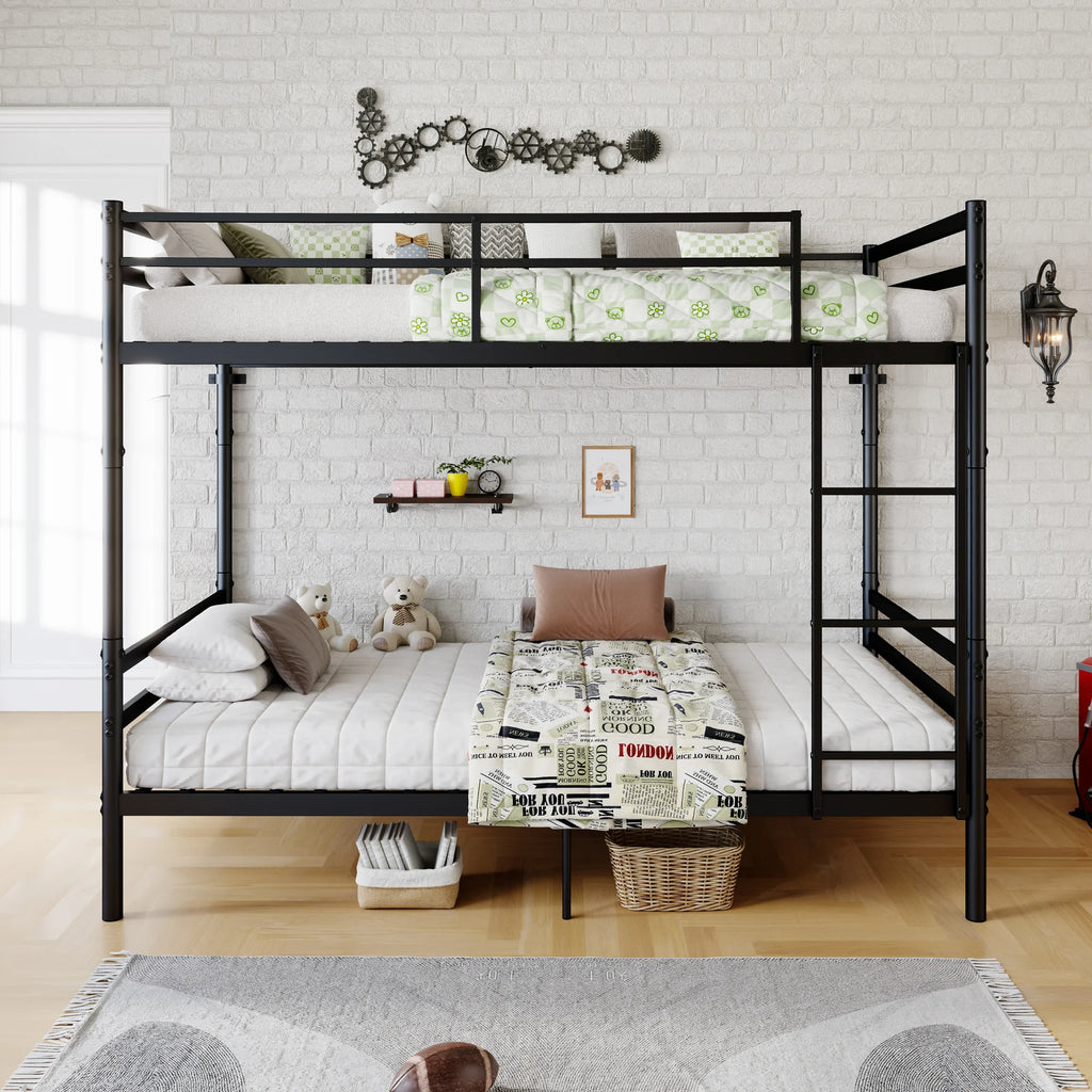 Twin Over Twin Metal Bunk Bed Convertible 2 Single Beds Heavy Duty Noise-Free Frame With Ladder Guardrails No Box Spring Needed Black