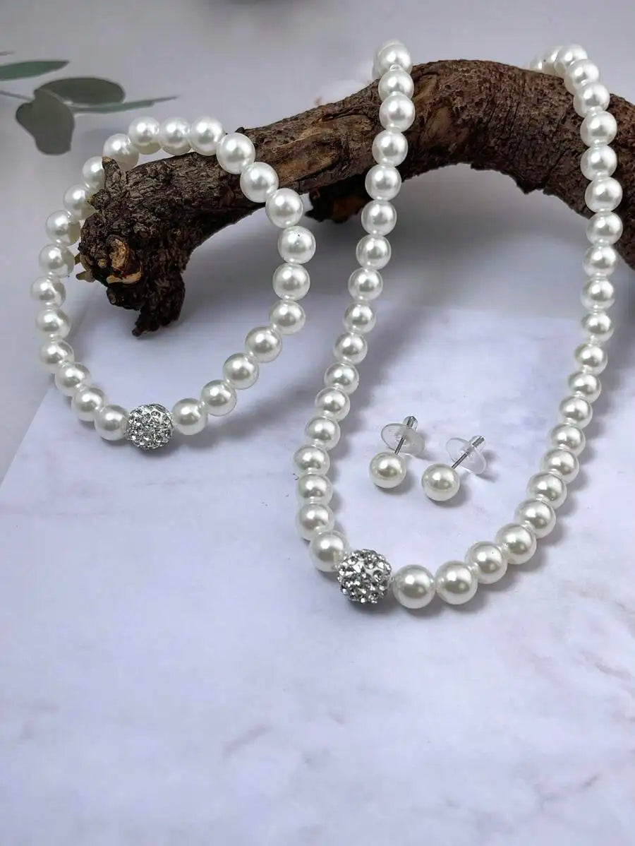 4Pcs/Set Fashion Pearl Necklace Earrings Bracelet Jewelry Set, Sophisticated Pearl Matching Accessory, Versatile Jewelry For Wedding Ceremony, Surprise Gift For Women Girls