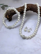 4Pcs/Set Fashion Pearl Necklace Earrings Bracelet Jewelry Set, Sophisticated Pearl Matching Accessory, Versatile Jewelry For Wedding Ceremony, Surprise Gift For Women Girls