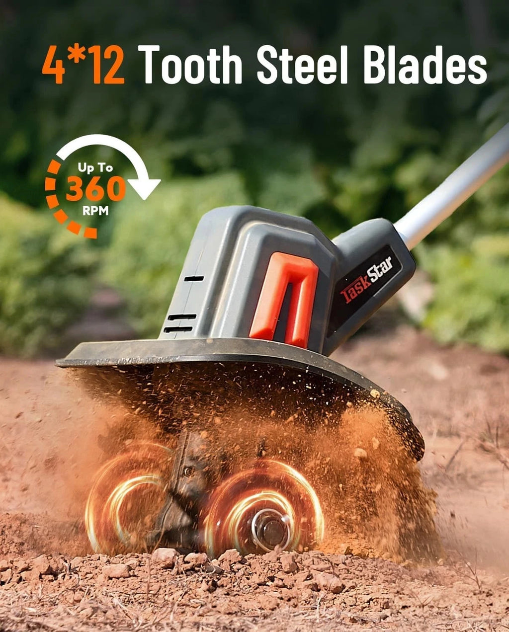 TaskStar Cordless Electric Tiller Garden Cultivator Lightweight Soil Digger Garden Weeding Rotavator Fit Makita 18V Battery Pin