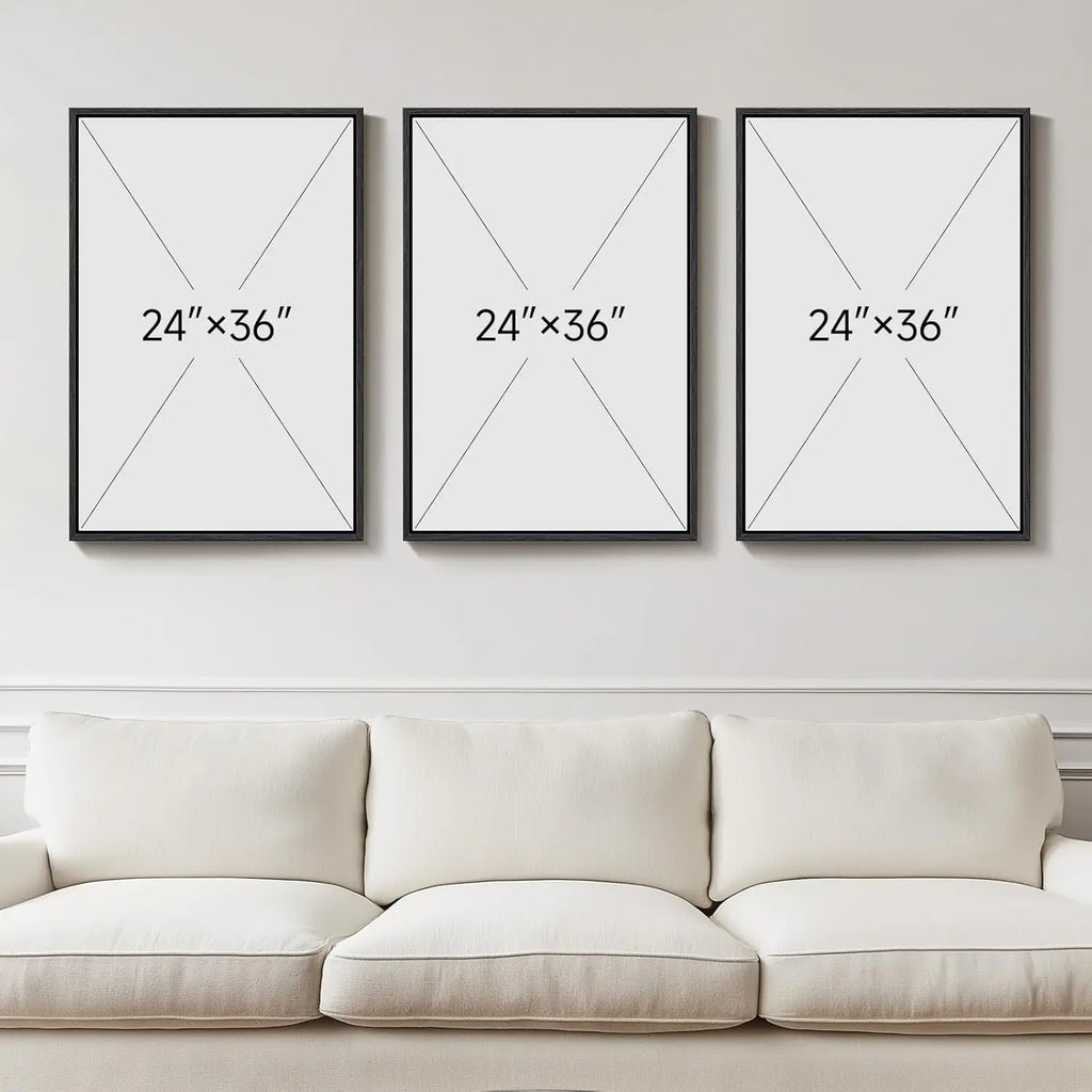 Set of 3 Framed Black Beige Neutral Abstract Canvas Wall Art Prints 24 X 36 Inch, Simple Tone Wall Decor for Living Room Hallway Stair Office Indoor Home Display