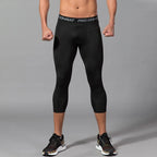 Sports Cropped Pants Running Gym Compression Elastic Waist Polyester Tight Slim All Season Men Capri Leggings