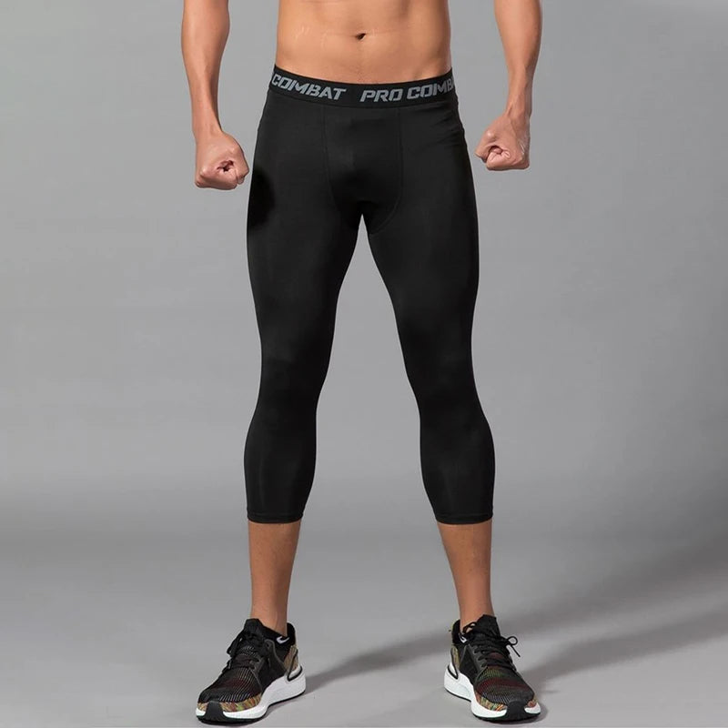 Sports Cropped Pants Running Gym Compression Elastic Waist Polyester Tight Slim All Season Men Capri Leggings