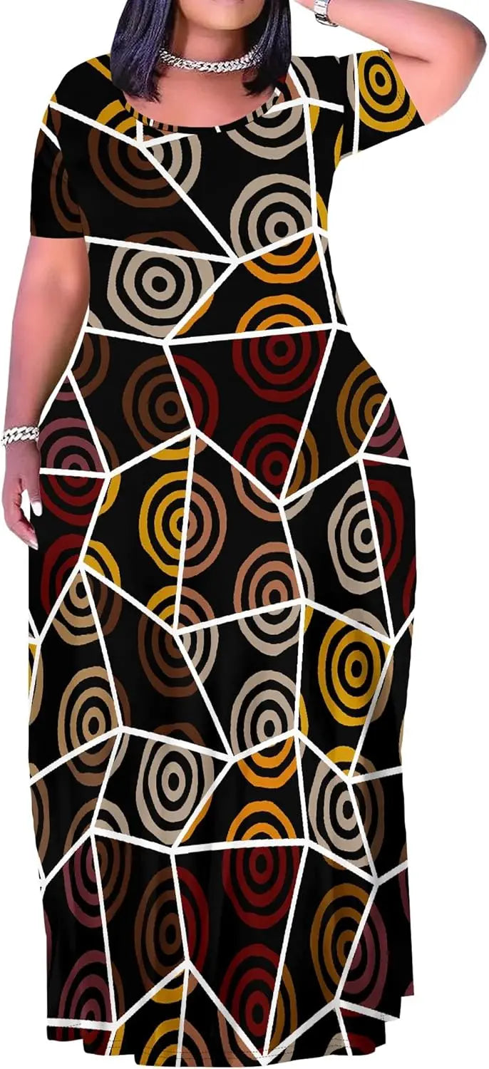 Plus Size Maxi Dress for Women Summer Casual Short Sleeve Tshirt Dresses with Pockets (XL-6XL)