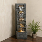 39.4" Outdoor Water Fountain, Tall 4-Tier Cascading Waterfall Fountain with Warm LED Lights, Stone-Look Resin Water Feature with Quiet Pump for Patio Garden Porch Entryway Backyard Decor