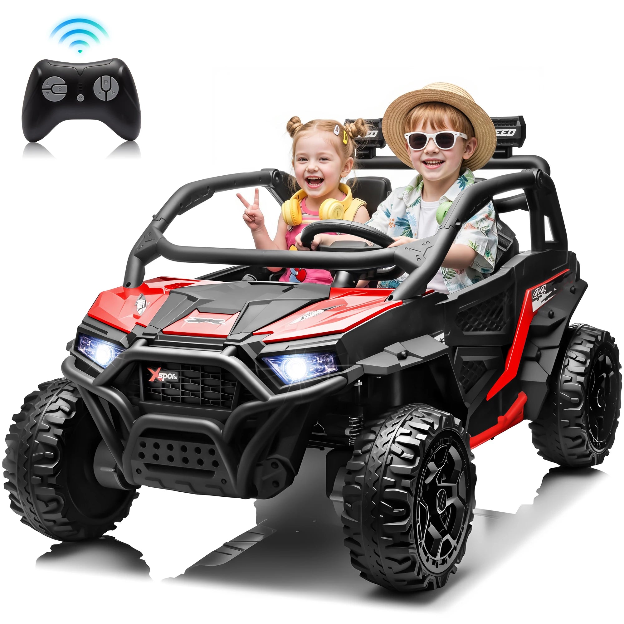 Joyracer 24V 4WD Kids Ride-On UTV, 4-Wheel Shock Absorption, Key Start, Slow Start, Music And LED Lights, 60-80 Mins Ride Time
