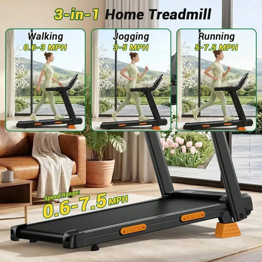 17% Incline Treadmill With Home, Portable Treadmills For Home With Handle,Treadmills For Home And Office, 300 Lbs Weight Capacity.