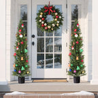 Artificial Topiary Cedar Trees 60 inch 2 Set Faux Pine Shrubs Plants Fake Silk Tree Look Real Easy Assembly for Decor Front Por