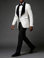 Men Light Blue Jacquard Tuxedo 3 Piece Suit Shawl Black Lapel Slim Fit Blazer Vest Pants Set Wedding Groom Prom Dinner Party Formal Mens Suit