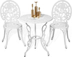 Rose Pattern Cast Aluminum Bistro Set for 2, Outdoor Patio Table & Chairs, Rust-Proof All-Weather