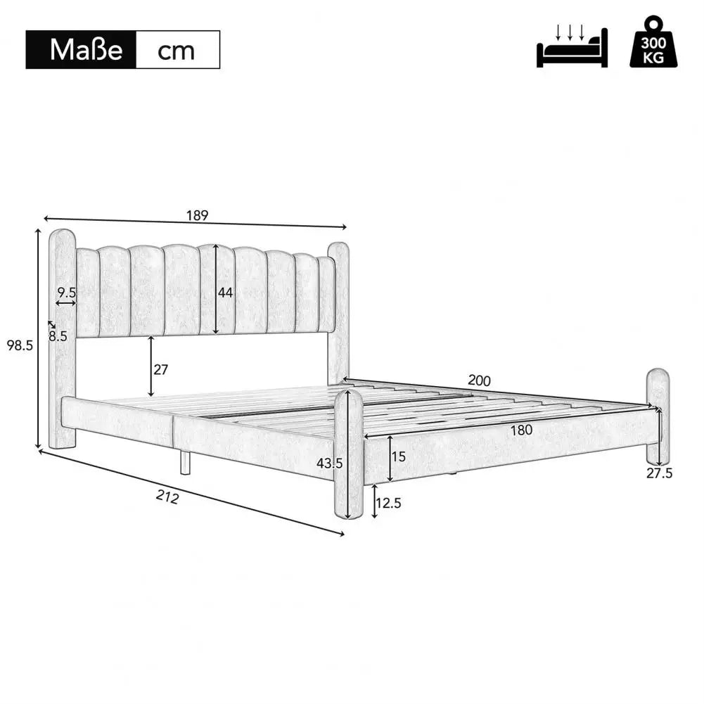 King Size Velvet Upholstered Platform Bed with Tall Headboard Slatted Frame Wingback Design Beige 180x200cm