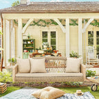 Deck Garden Backyard Porch Swing, 3-Person Wicker, Beige, Upgraded Cup Holder, 900lbs Capacity Chains