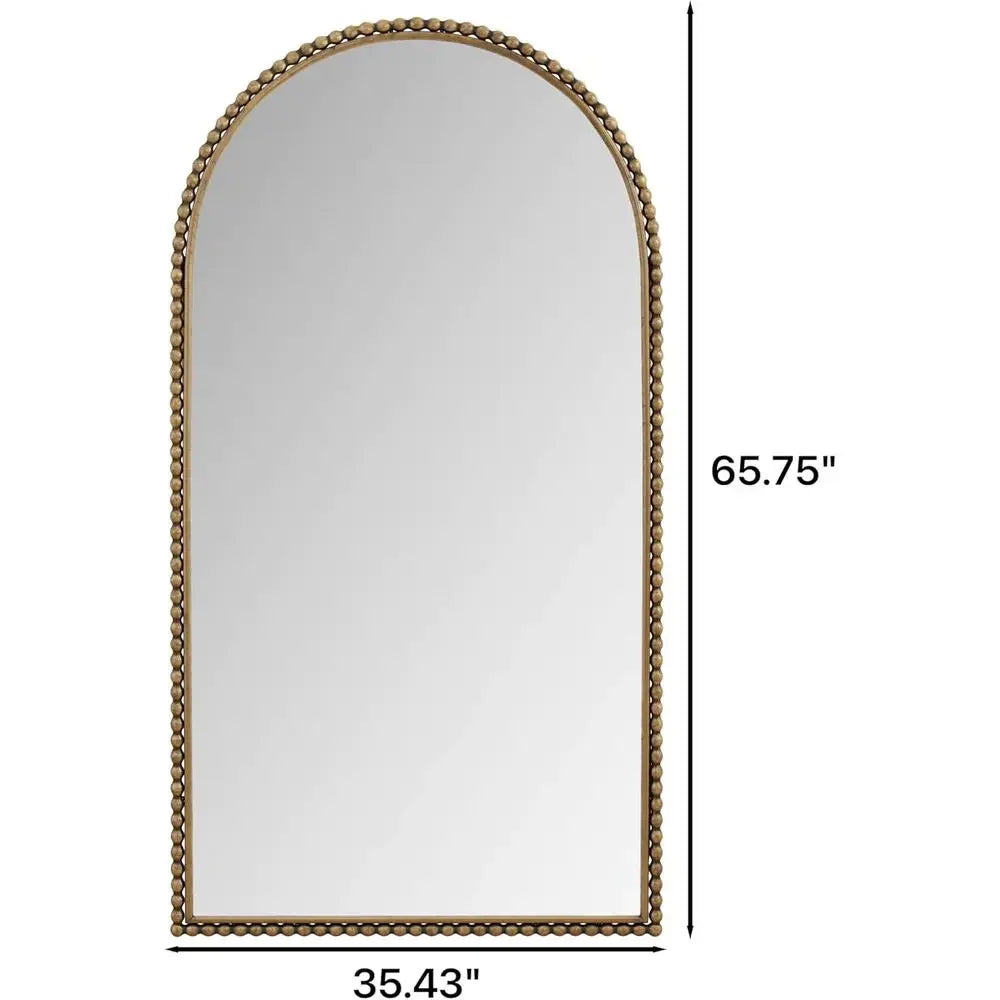 65 x 35 Arched Vintage Floor Mirror with Stand, Elegant Gold-Toned Full-Length Mirror for Living Room, Bedroom, or Dining Area