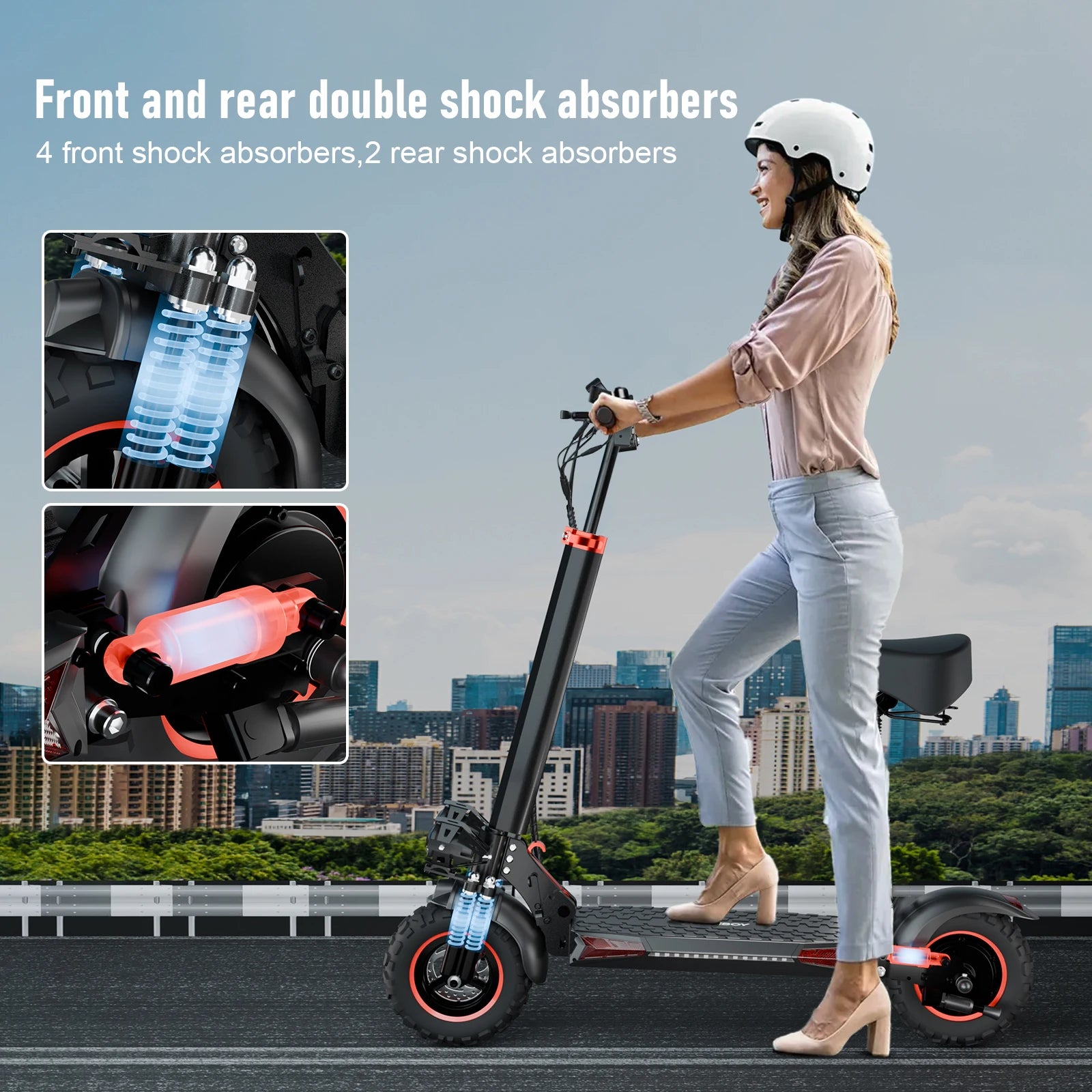 FREEBOY Adult Electric Scooter 1200W, 11'' Off Road Tubeless Tires, 30mph Fast E Scooter, 48V 15.6Ah Battery, Dual Disc Brake, Folding All Terrain Scooter