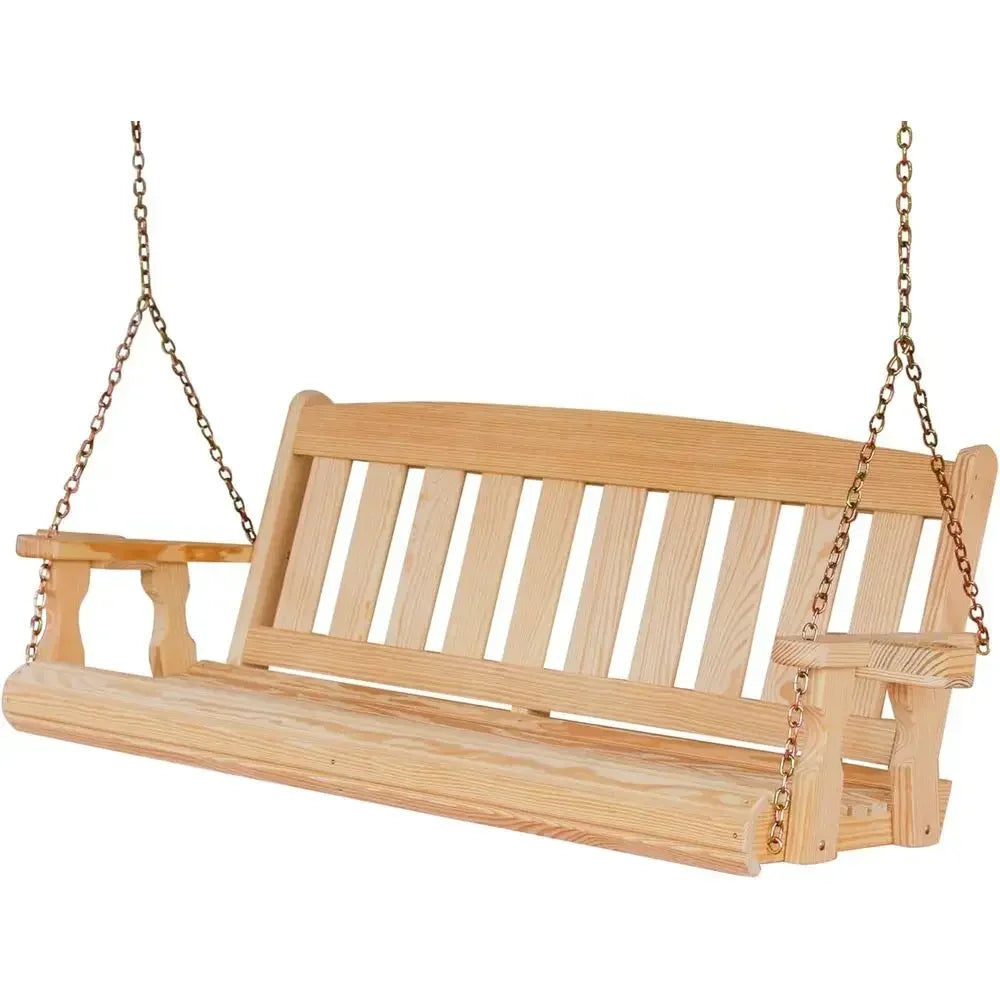 Durable 800 lbs Capacity 4-Person Porch Swing with Cup Holders, Untreated