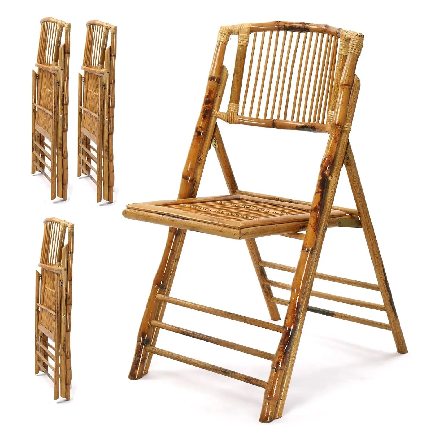 Bamboo Folding Chair, Foldable Dining Wood Chairs Comfortable Seat for Outdoor & Indoor, Patio, Porch, Wedding,, Customized