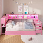 Twin Bed with Desk, Charging Station, Bookcase, and LED Lights for Girls - Storage Daybed, No Box Spring Needed