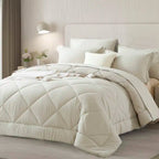 5/7 Piece Solid Color Bed Comforter Set Queen, Creative Geometric Pattern Design, Soft And Comfortable Summer Bedding Set