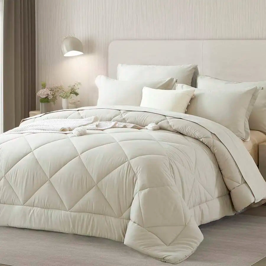 5/7 Piece Solid Color Bed Comforter Set Queen, Creative Geometric Pattern Design, Soft And Comfortable Summer Bedding Set