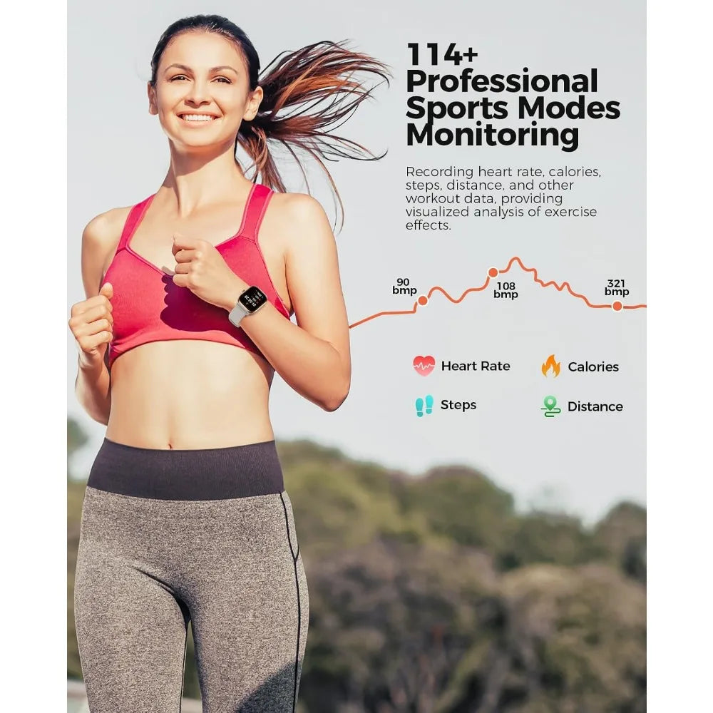 1.96" AMOLED Smartwatch for Women with 100+ Sport Modes, IP68 Waterproof Fitness Tracker Compatible with iOS and Android