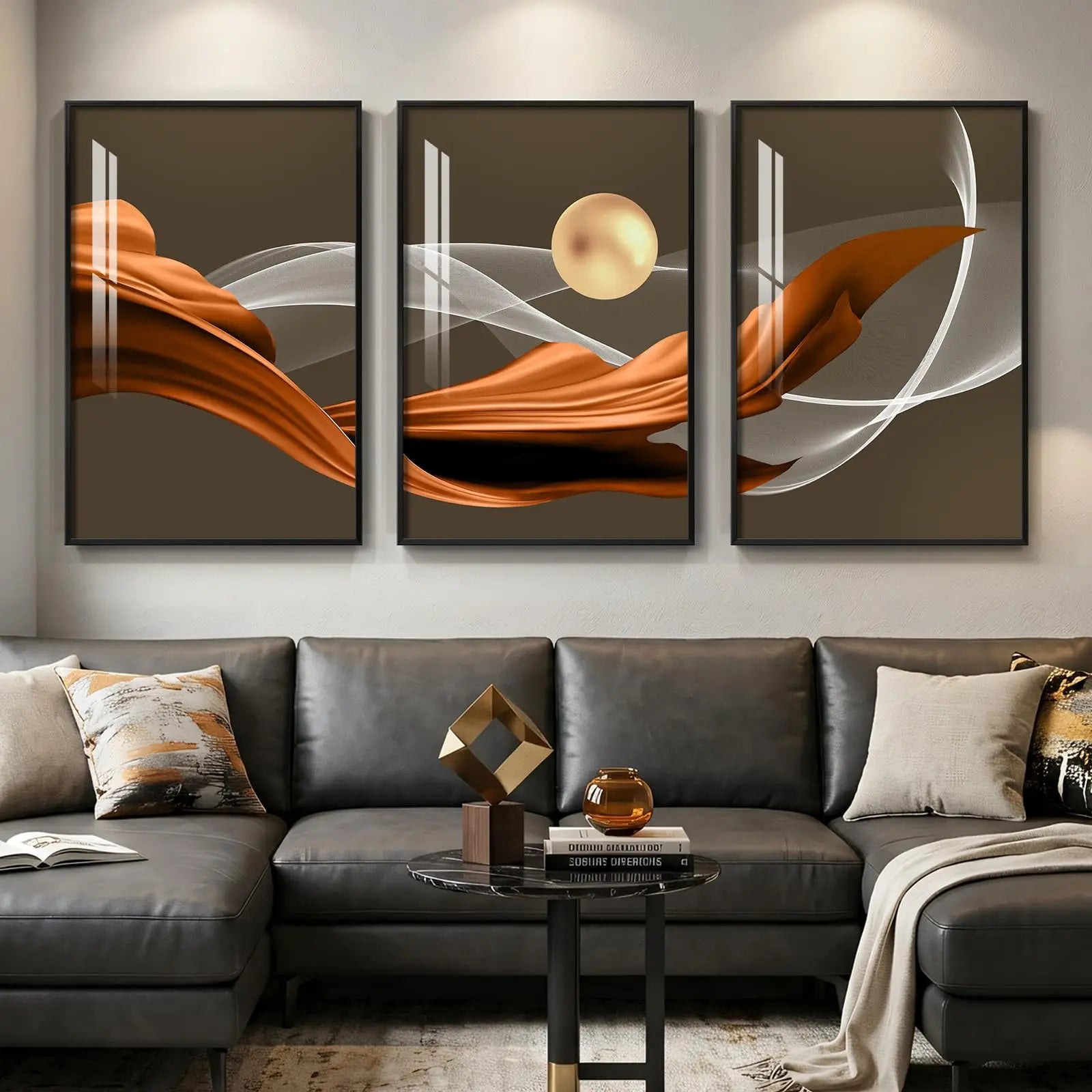 Large Framed Modern Wall Art for Living Room, 3 Piece Black and White Abstract Contemporary Pictures Artwork Decor, Geometric Luxury Bright Style Prints Paintings for Hallway and Office 24x36 Inch