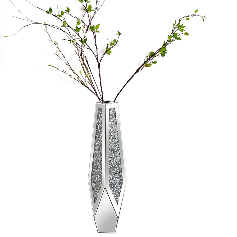 Crushed Diamond Mirrored Flower Vase Standing Large Size
