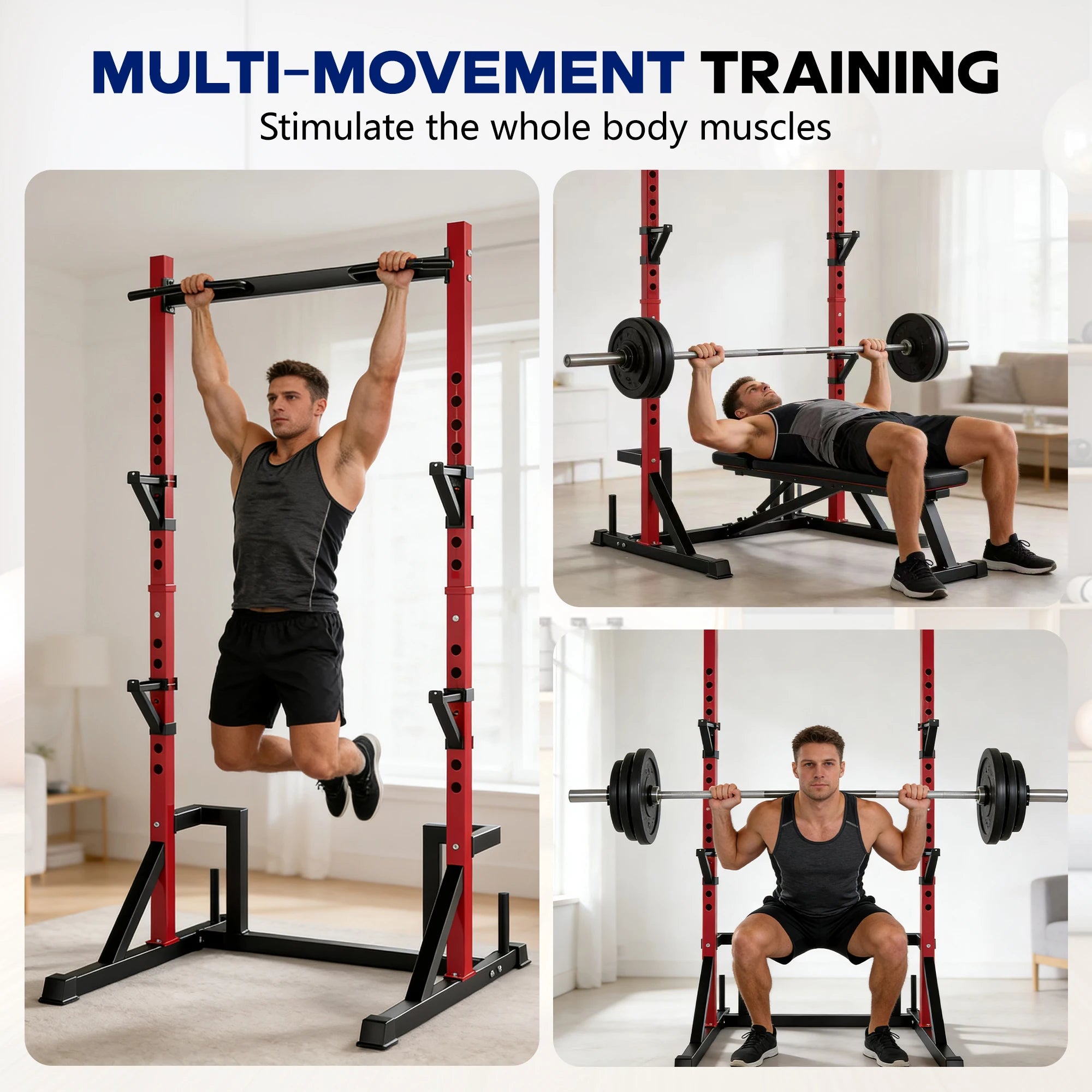 KERDOM Multifunction Power Rack with Pull up Bar, Heavy Capacity 360kg, Height Adjustable Squat Stand Rack for Home Gym Equipment, Power Tower Pull Up Dip Station Training Fitness Equipment for Home Outdoor Muscles Trainer, B