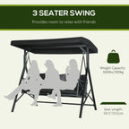 3-Seat Porch Swing Outdoor Swing Adjustable Canopy Cushion Black