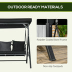 3-Seat Porch Swing Outdoor Swing Adjustable Canopy Cushion Black