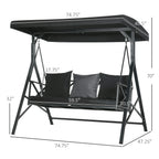 3-Seat Porch Swing Outdoor Swing Adjustable Canopy Cushion Black