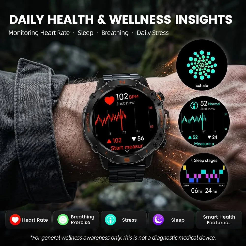 Rugged Smartwatch for Men: Waterproof, 170+ Modes, Fitness Tracker with Metal Band