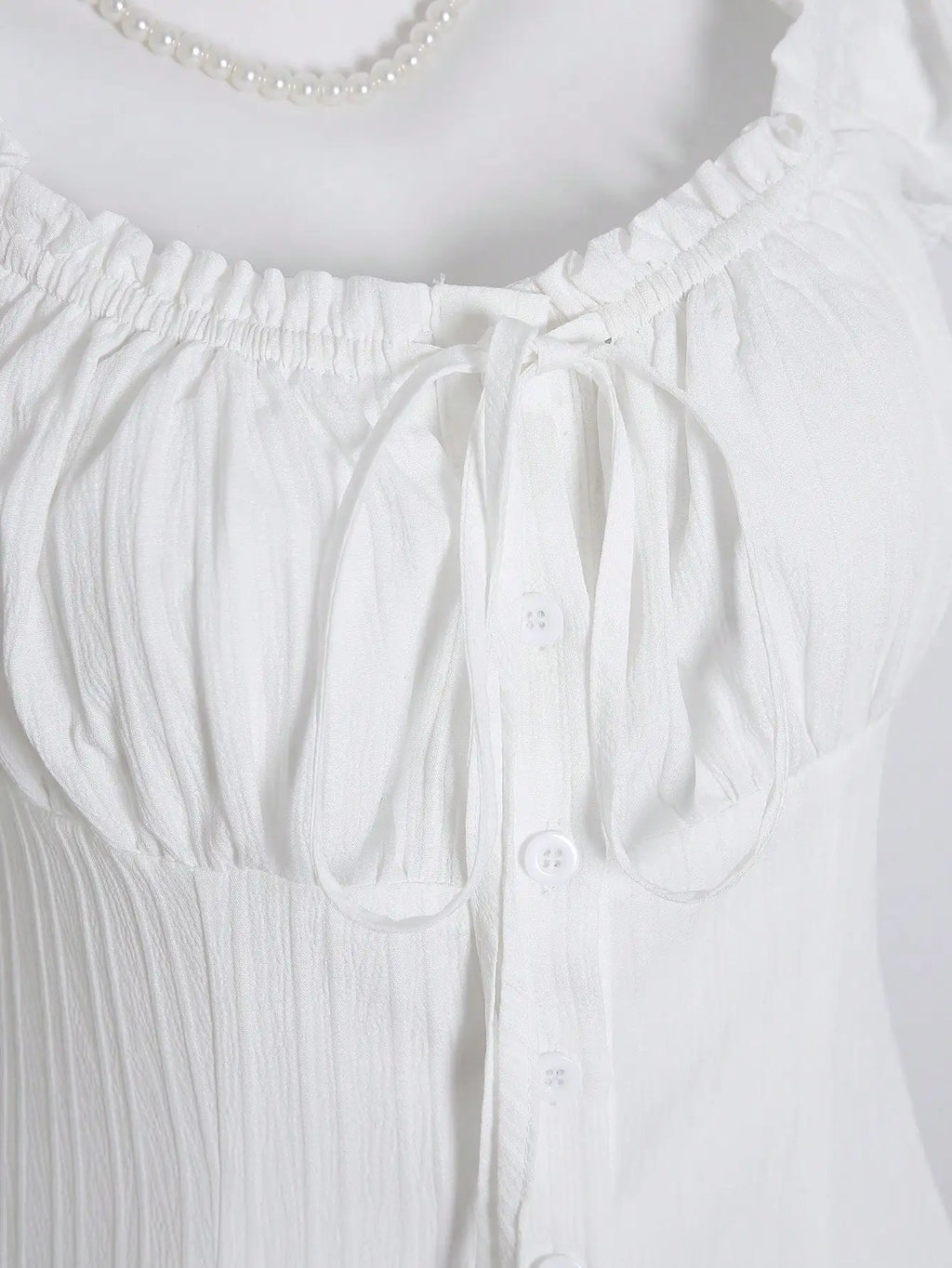 Womens Summer Solid White Ruffle Short Sleeve Blouse