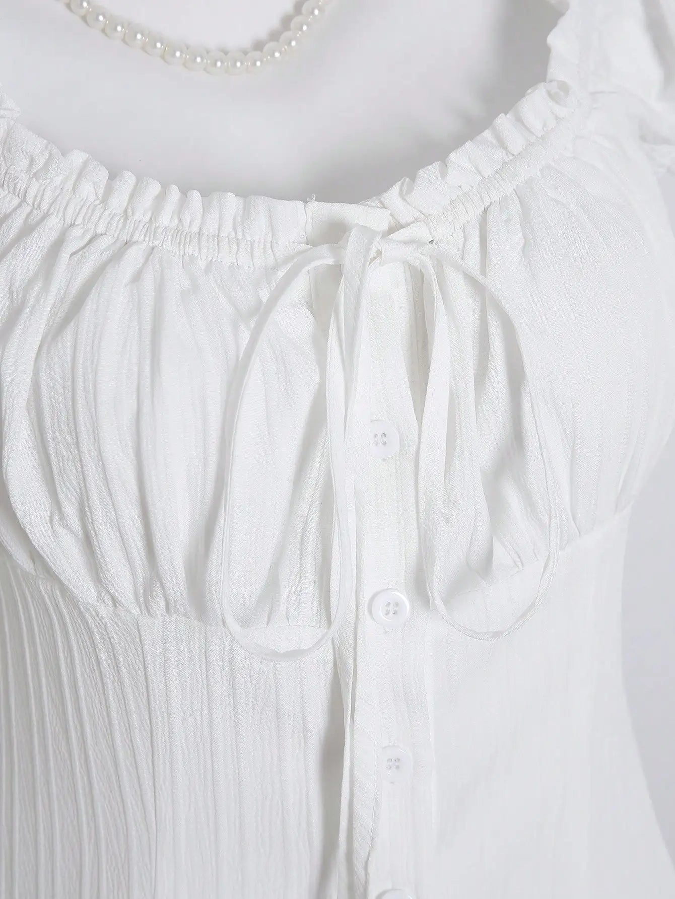 Womens Summer Solid White Ruffle Short Sleeve Blouse