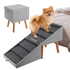 Dog Ramp for Bed Couch: Wooden, Brown, Foldable 2-in-1 Split Ottoman Design with No-Slip Surface for Large/Medium/Small Dogs