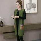 Spring and Autumn New Loose Vest Mid-Length Cardigan Women's Knitwear Sleeveless Vest Jacket