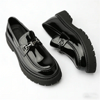 Metal Decoration Large Size Men's Leather Shoes Fashion Chunky Heel Platform All Match Loafers Outdoor Runway Single Shoes Hot